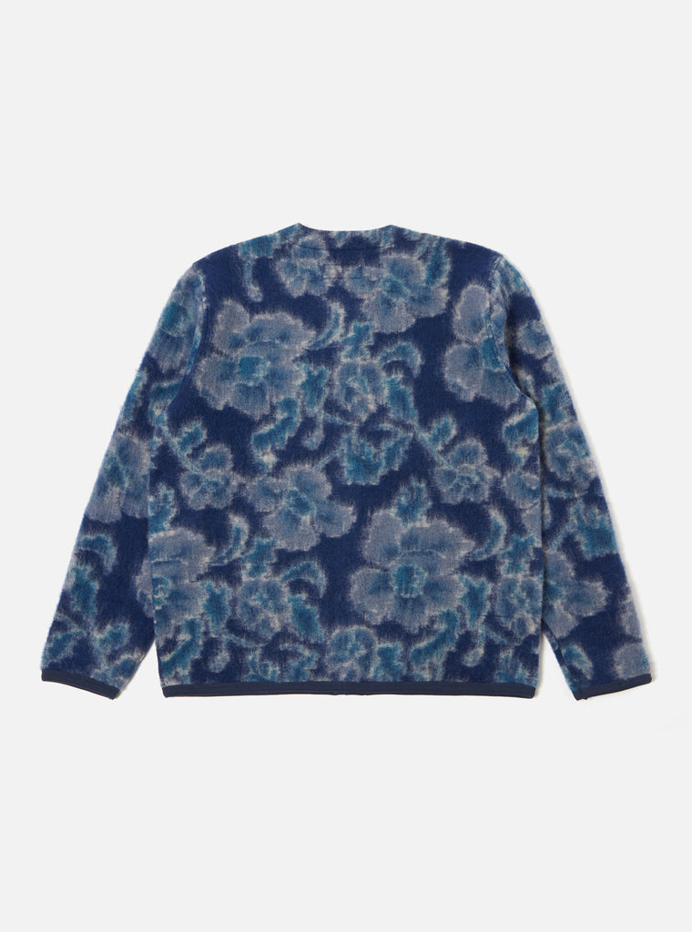 Universal Works Cardigan in Navy Flower Fleece