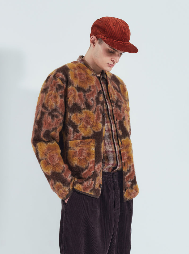 Universal Works Cardigan in Brown Flower Fleece