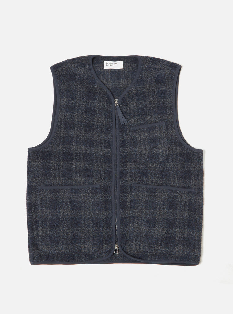 Universal Works Zip Gilet in Navy Swarm Fleece