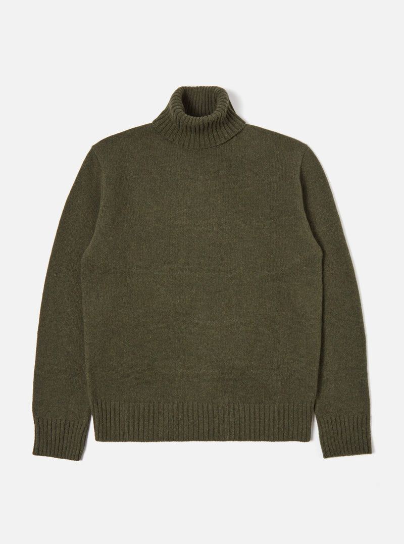Universal Works Roll Neck in Olive Eco Wool