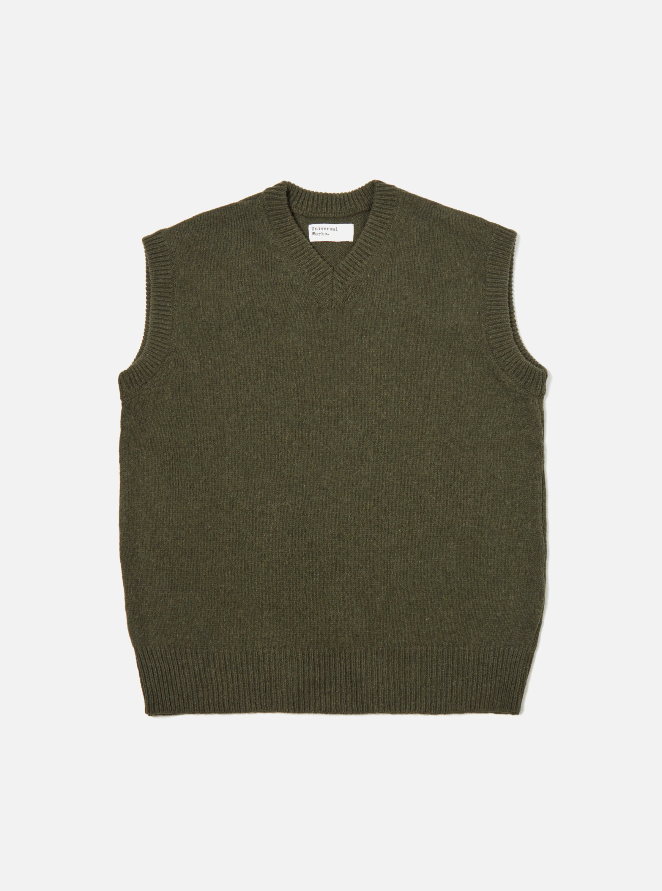 Universal Works Sweater Vest in Olive Eco Wool
