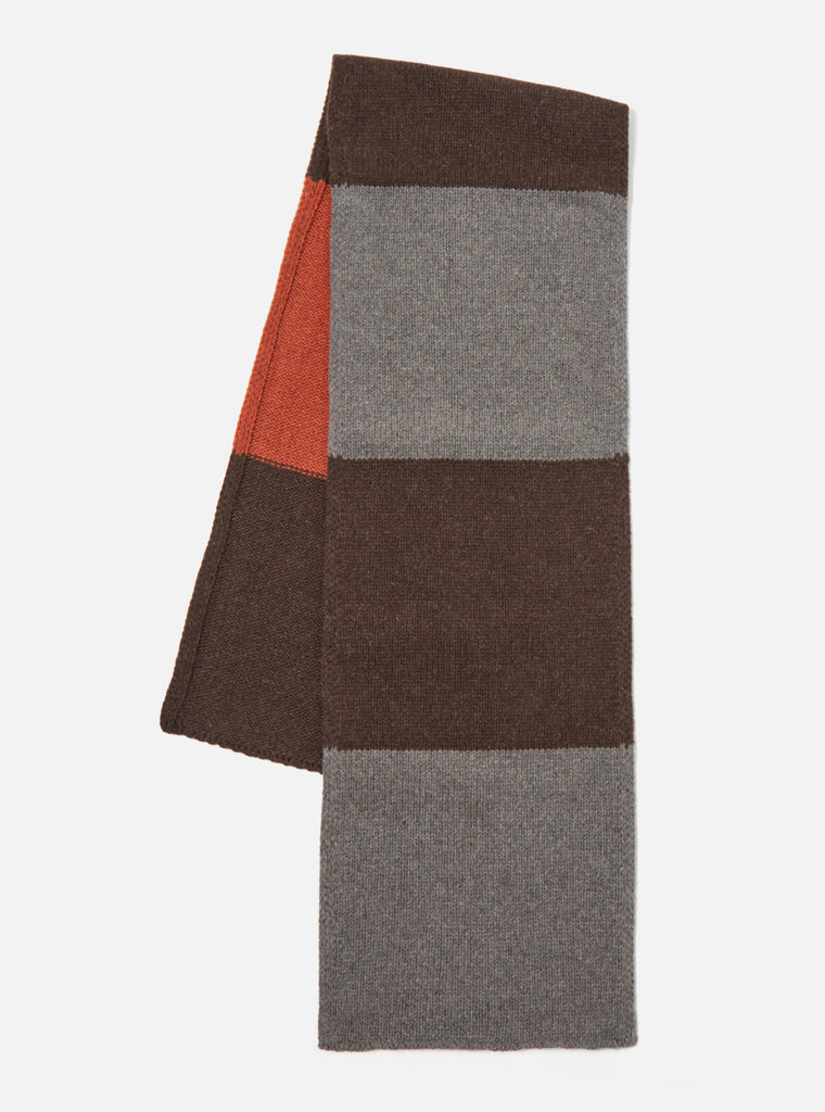 Universal Works Stripe Scarf in Brown Mix Eco Wool Stripe