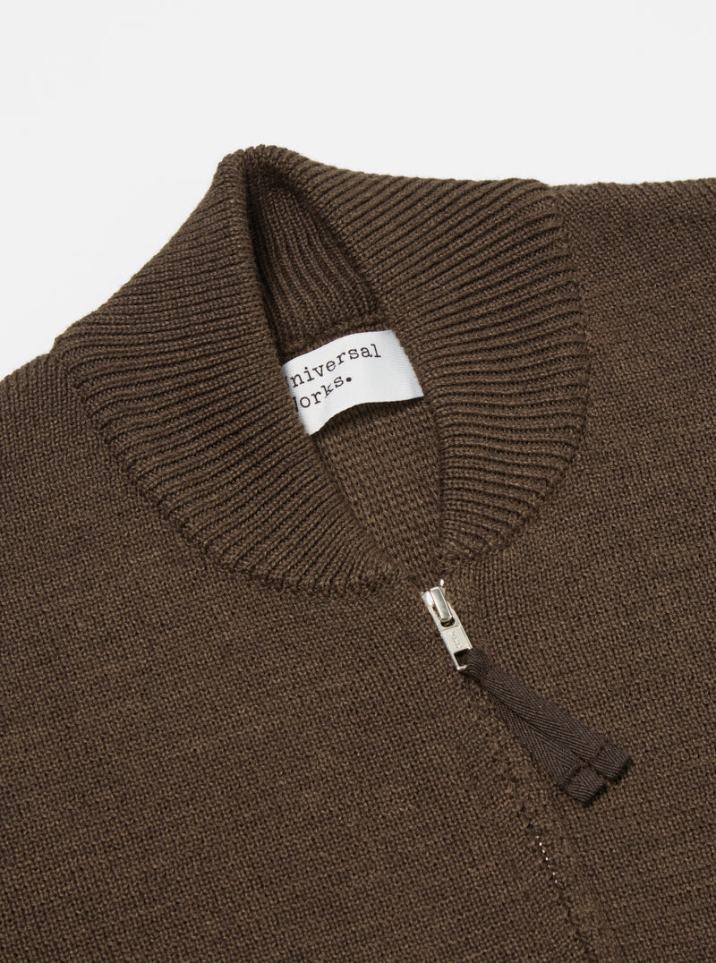 Universal Works Zip Knitwork Jacket in Brown Merino Knit