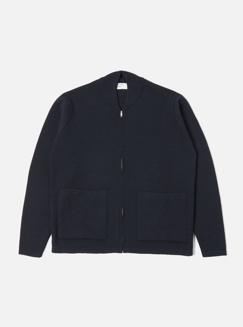 Universal Works Zip Knitwork Jacket in Navy Merino Knit