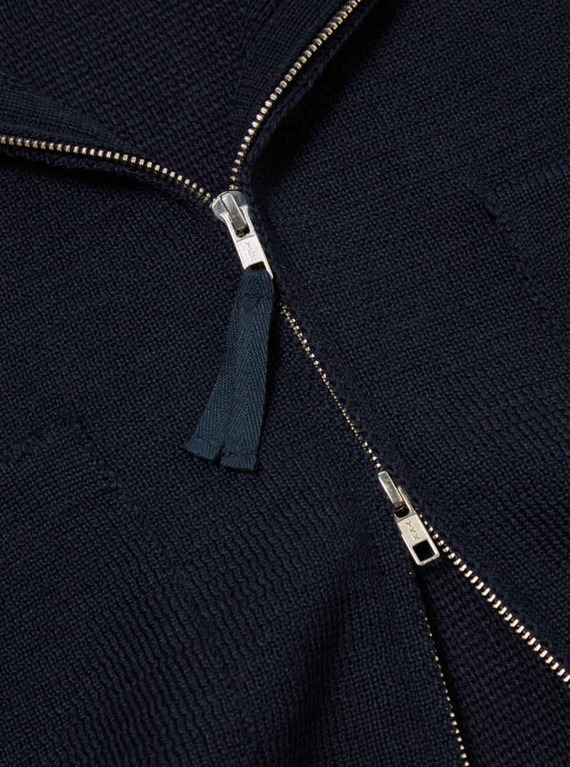 Universal Works Zip Knitwork Gilet in Navy Merino Knit