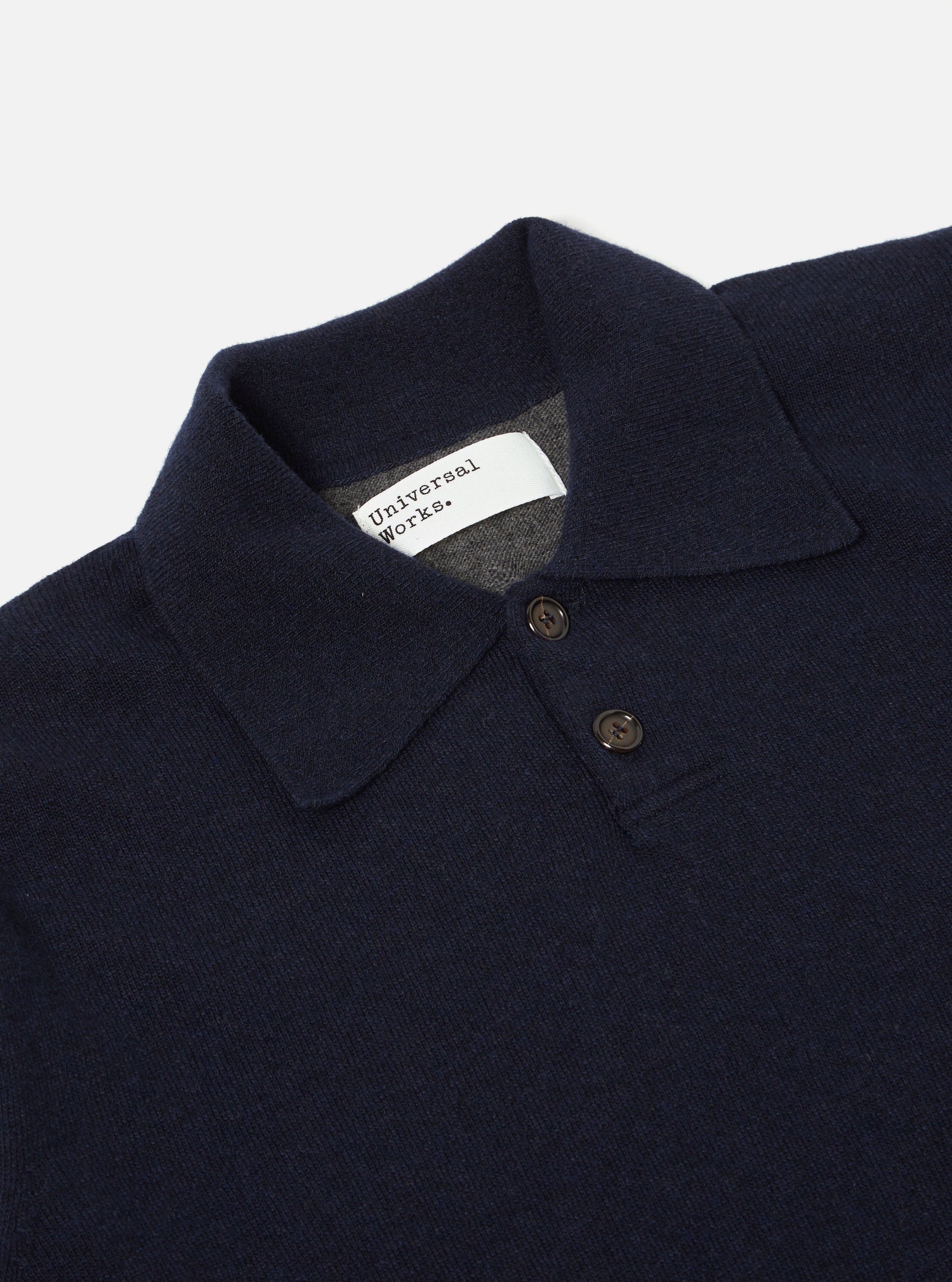 Universal Works Mixed Newlyn Polo in Navy/Indigo Wool Cashmere Mix