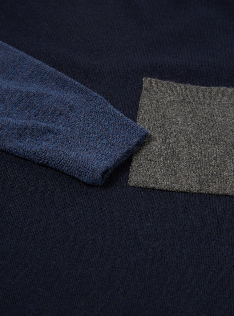 Universal Works Mixed Saddle Sleeve Crew in Navy/Indigo Cashmere Wool Mix