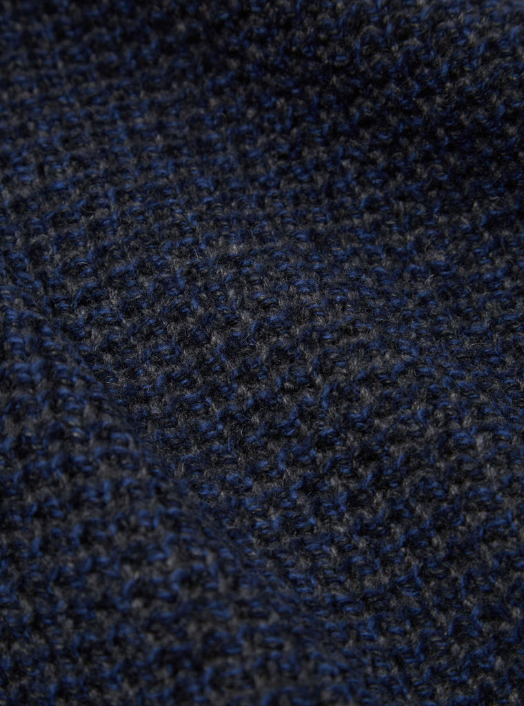 Universal Works Jacquard Cardigan in Navy/Grey Italian Wool