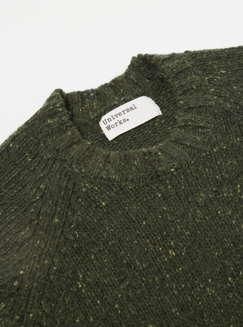 Universal Works Vincent Crew in Olive Mix Lambswool Fleck