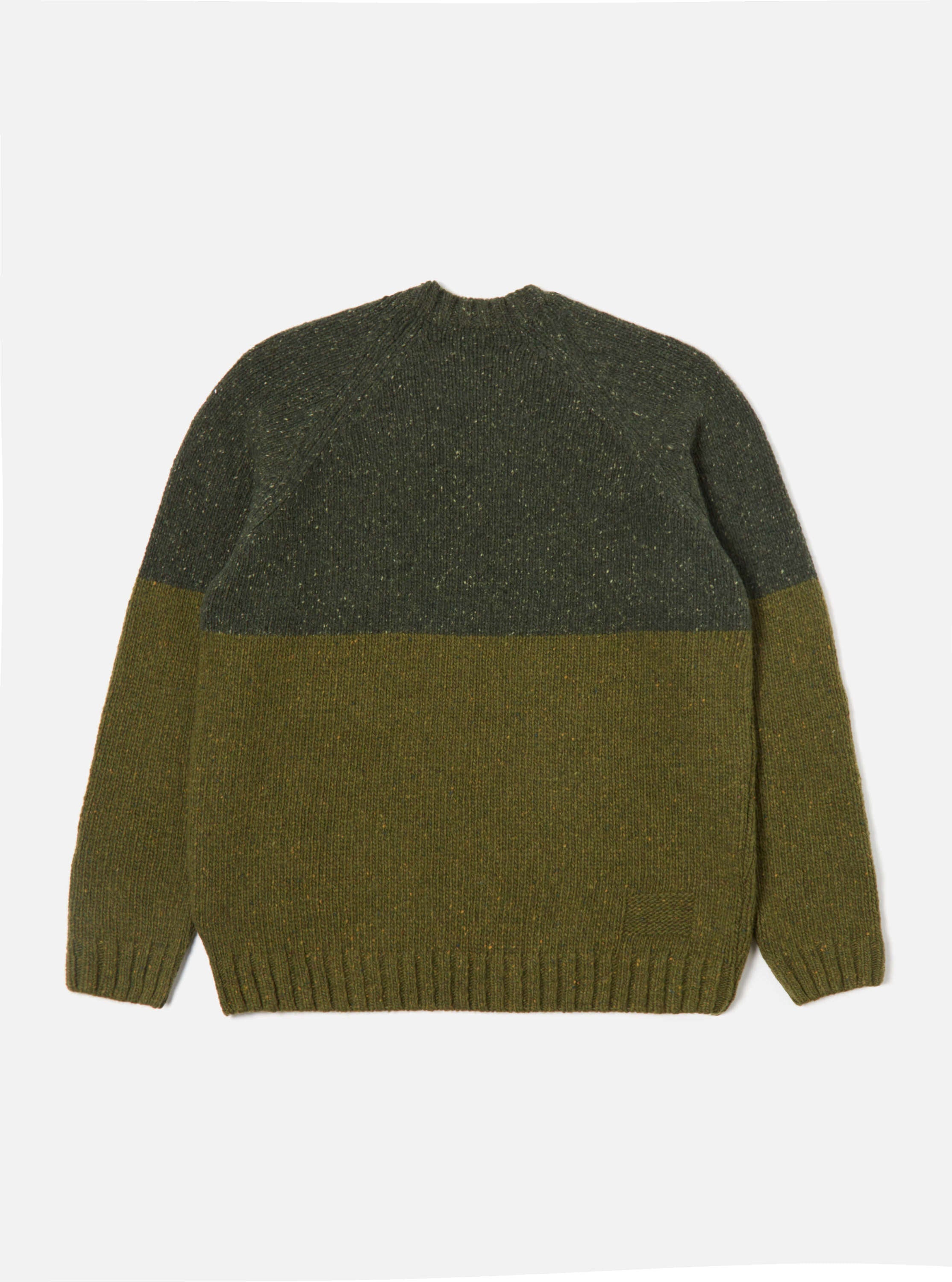 Universal Works Vincent Crew in Olive Mix Lambswool Fleck