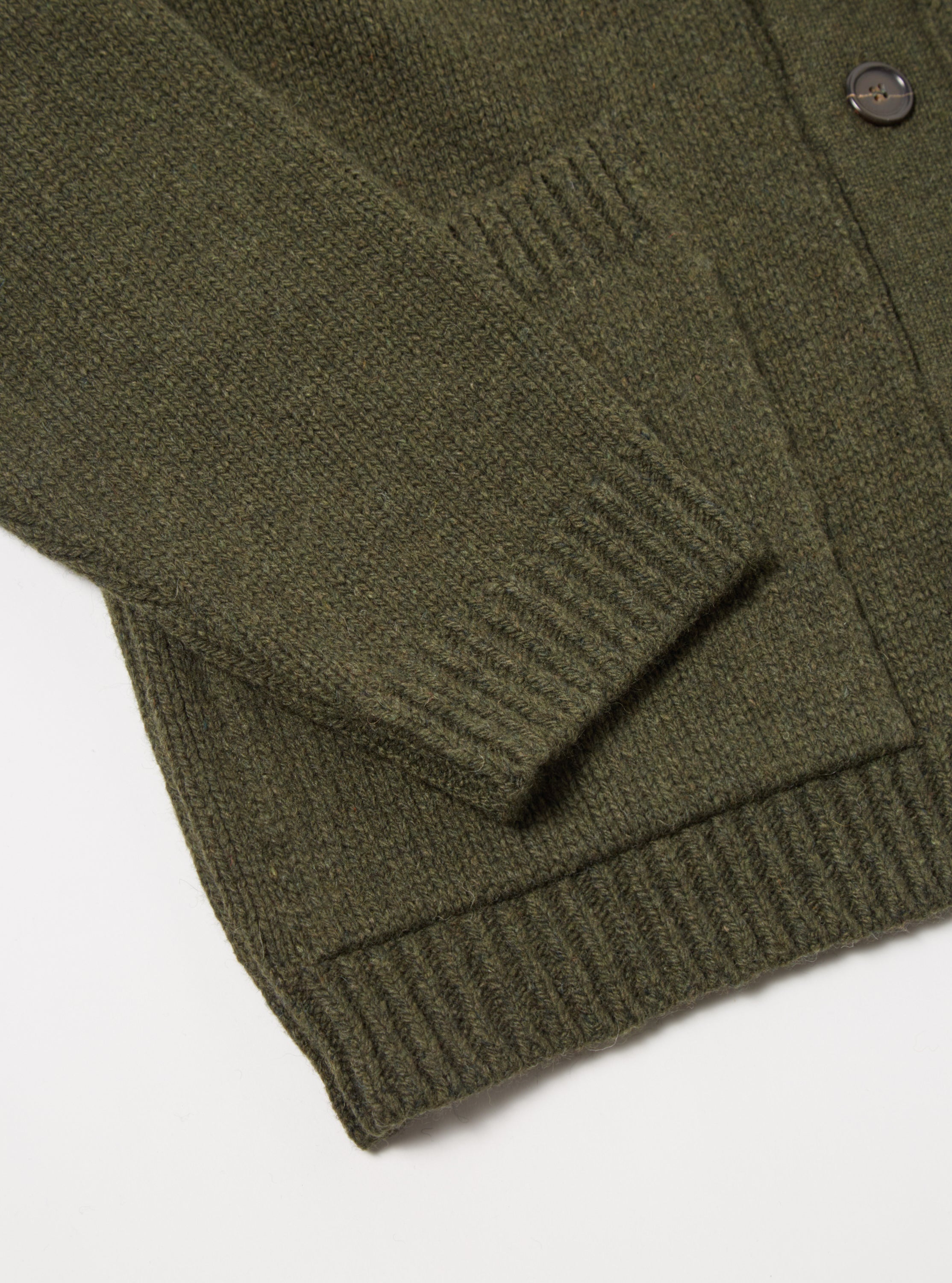 Universal Works Langdale Cardigan in Olive Eco Wool