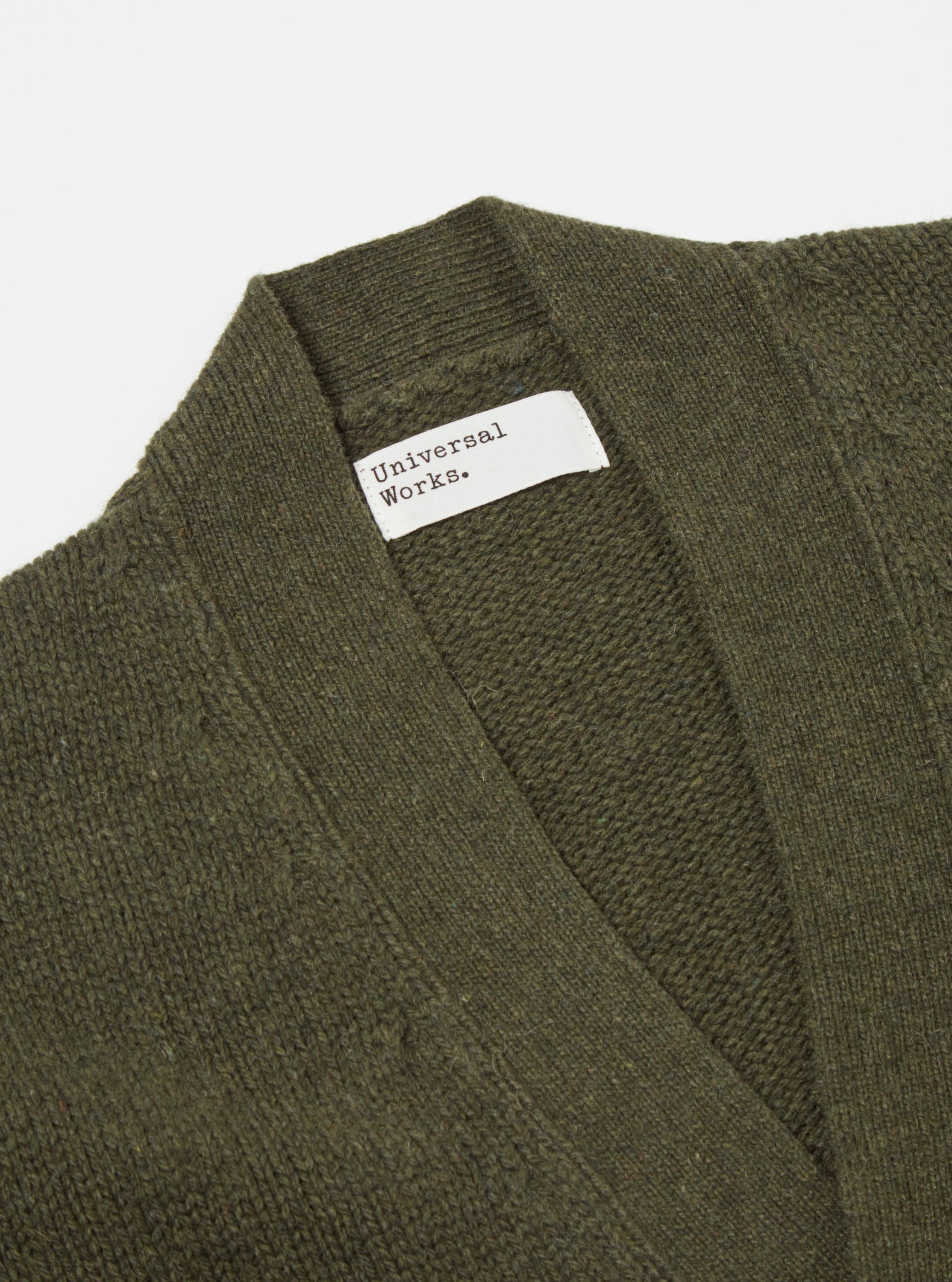 Universal Works Langdale Cardigan in Olive Eco Wool