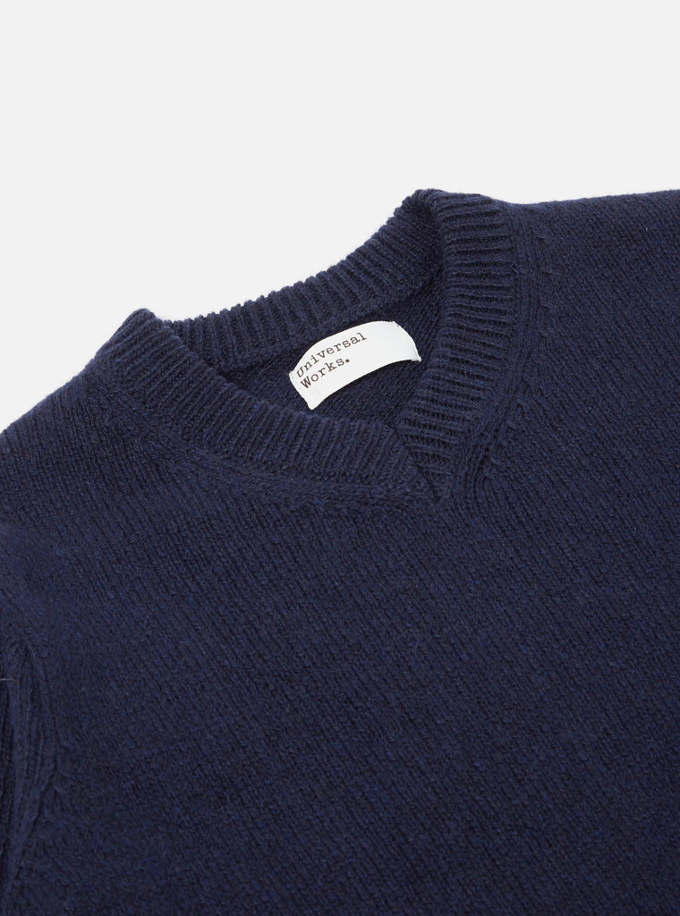 Universal Works V Neck Sweater in Navy Eco Wool