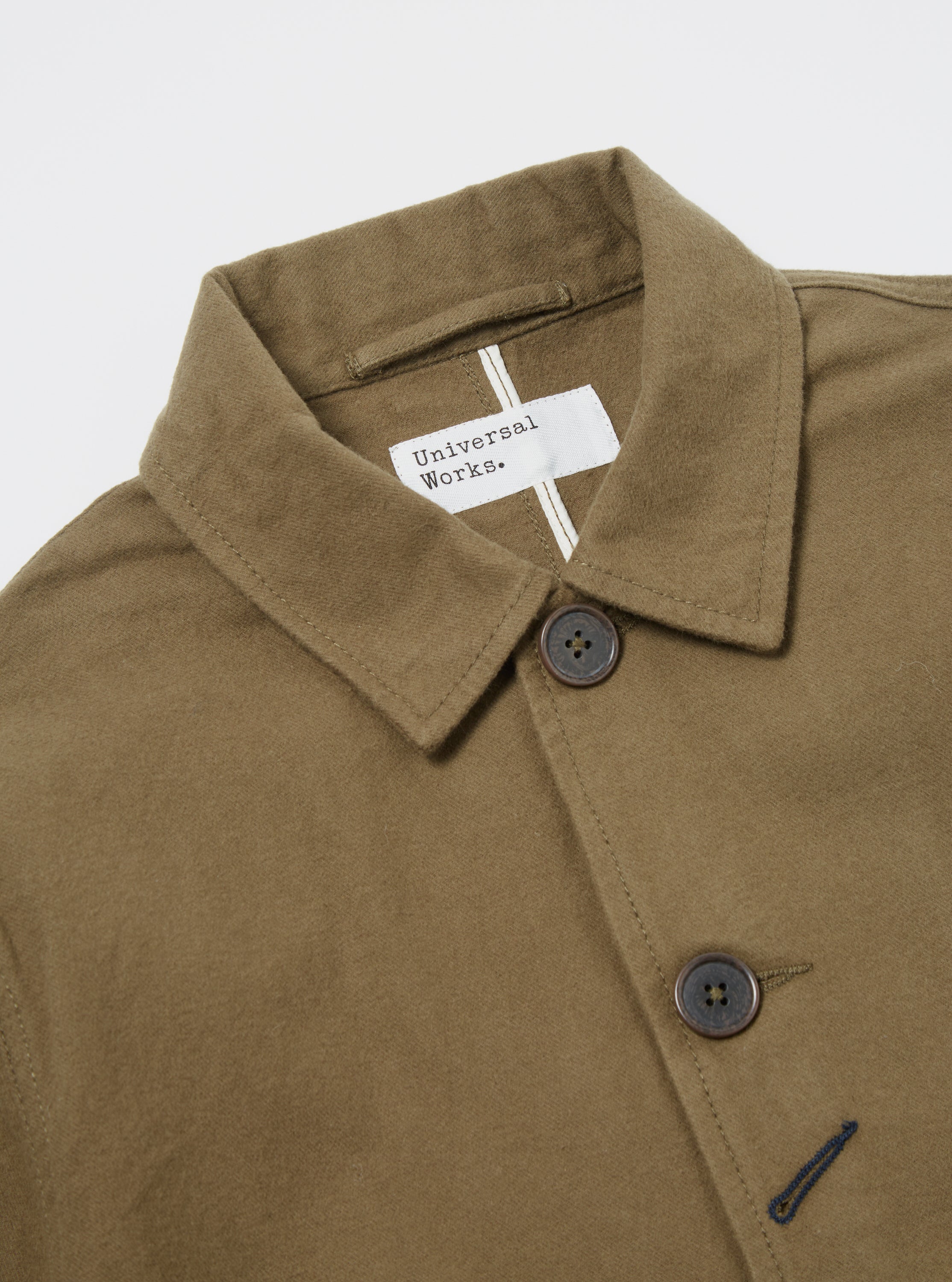Universal Works Bakers Chore Jacket in Olive Nebraska Cotton
