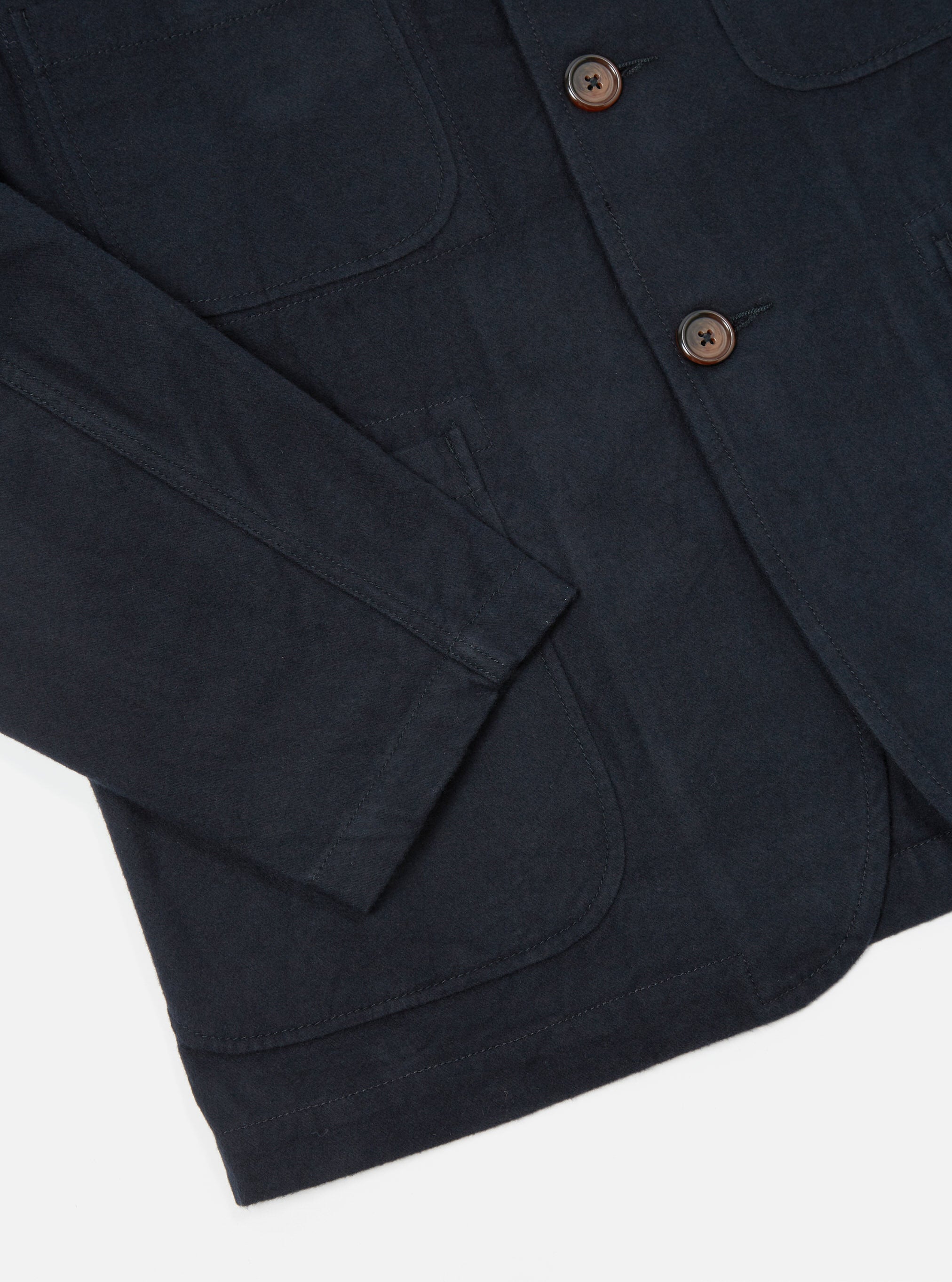 Universal Works Five Pocket Jacket in Black Nebraska Cotton