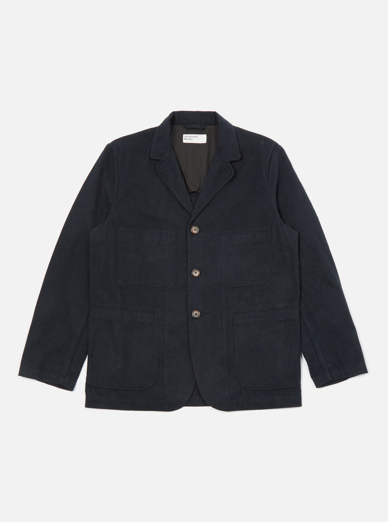 Universal Works Five Pocket Jacket in Black Nebraska Cotton