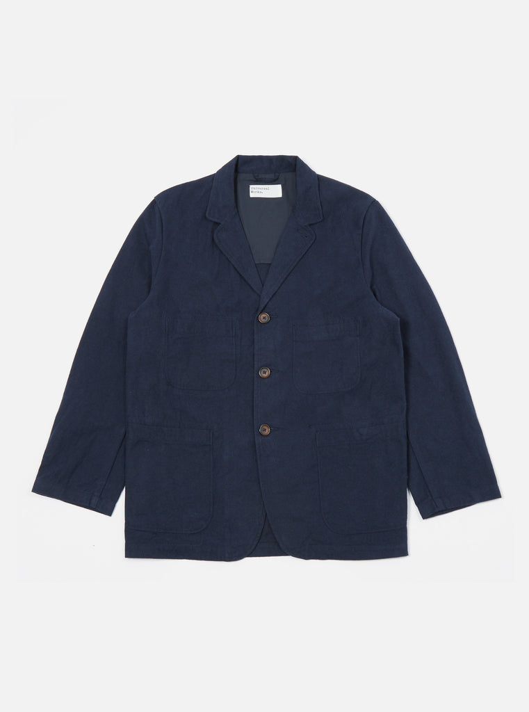 Universal Works Five Pocket Jacket in Navy Nebraska Cotton