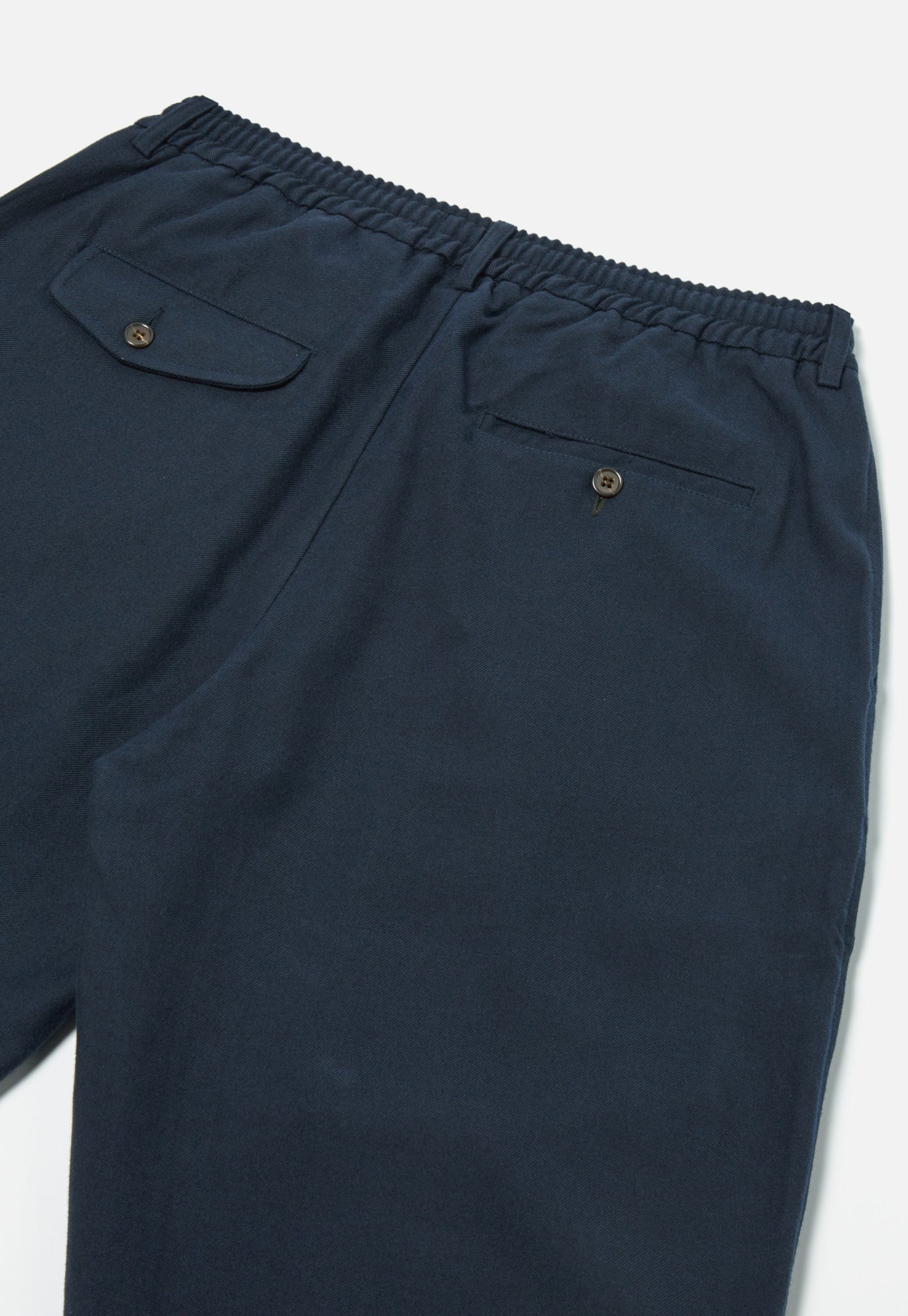 Universal Works Pleated Track Pant in Navy Cotton/Wool Twill