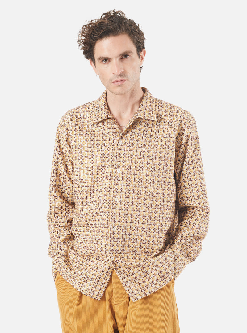 Universal Works L/S Camp Shirt in Taupe Carlos Cotton