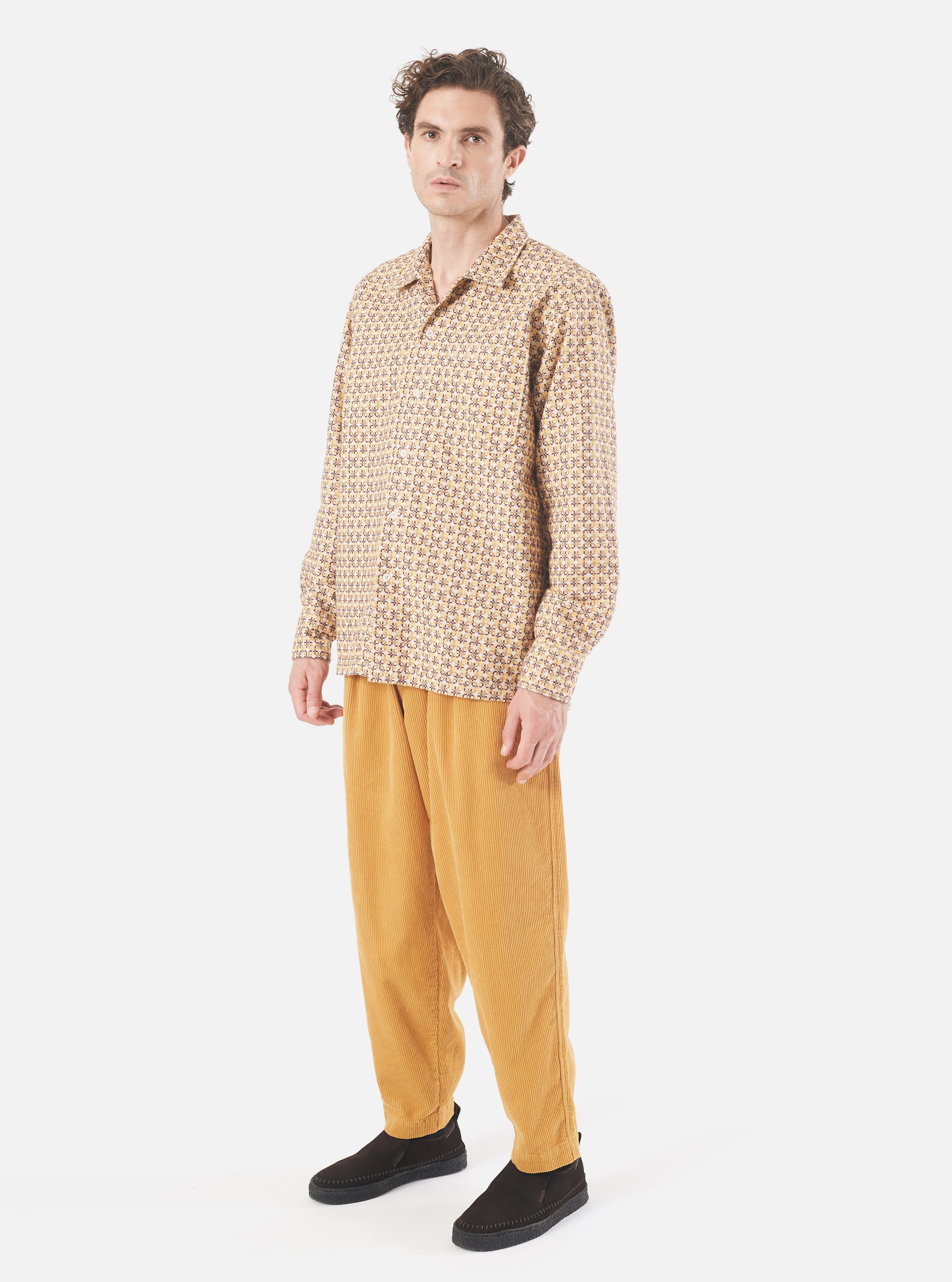 Universal Works L/S Camp Shirt in Taupe Carlos Cotton
