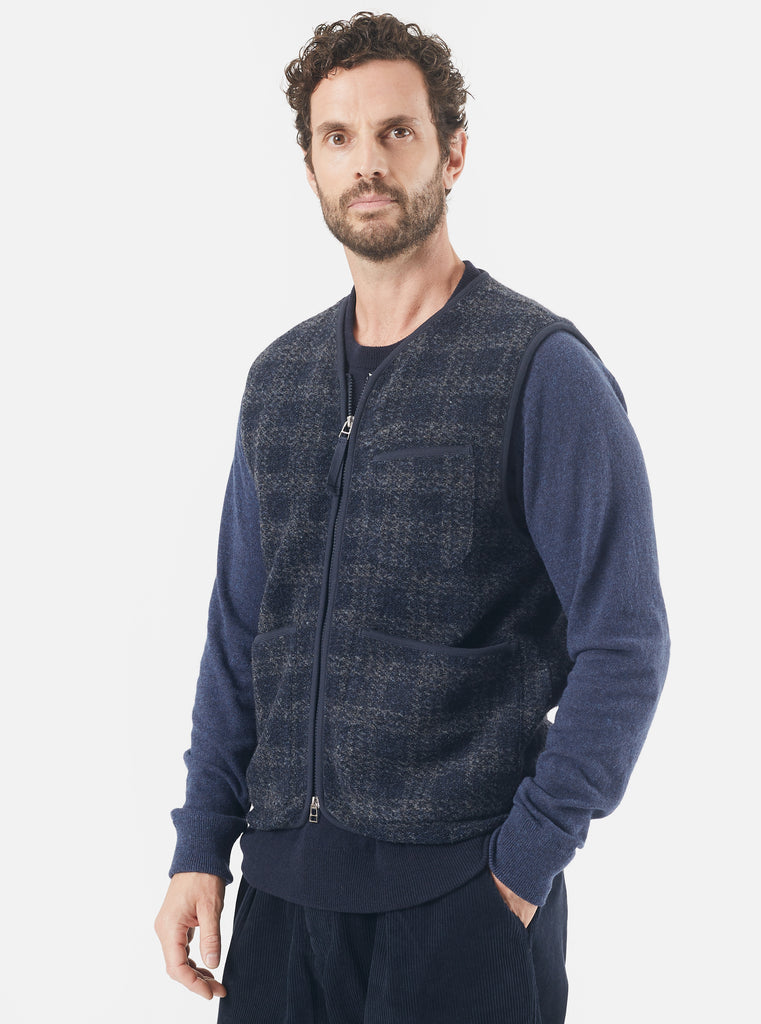 Universal Works Zip Gilet in Navy Swarm Fleece