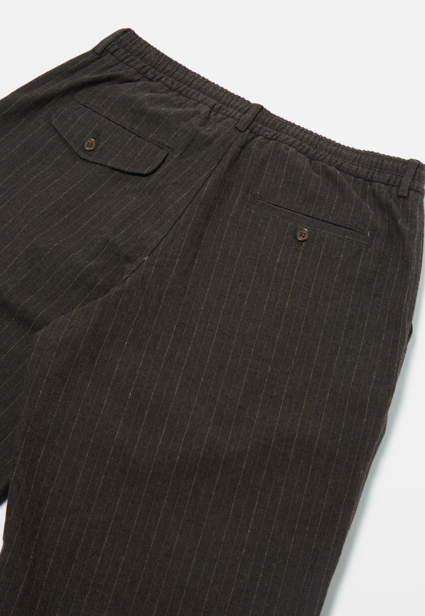 Universal Works Pleated Track Pant in Brown Italian Pinstripe