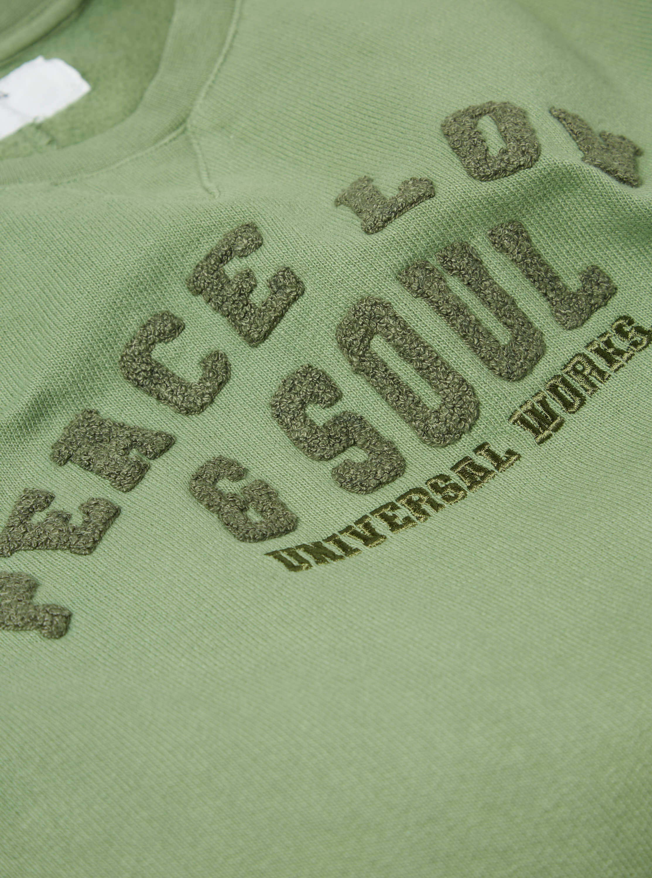 Universal Works Classic Crew Sweatshirt in Green Dry Brushback PLS