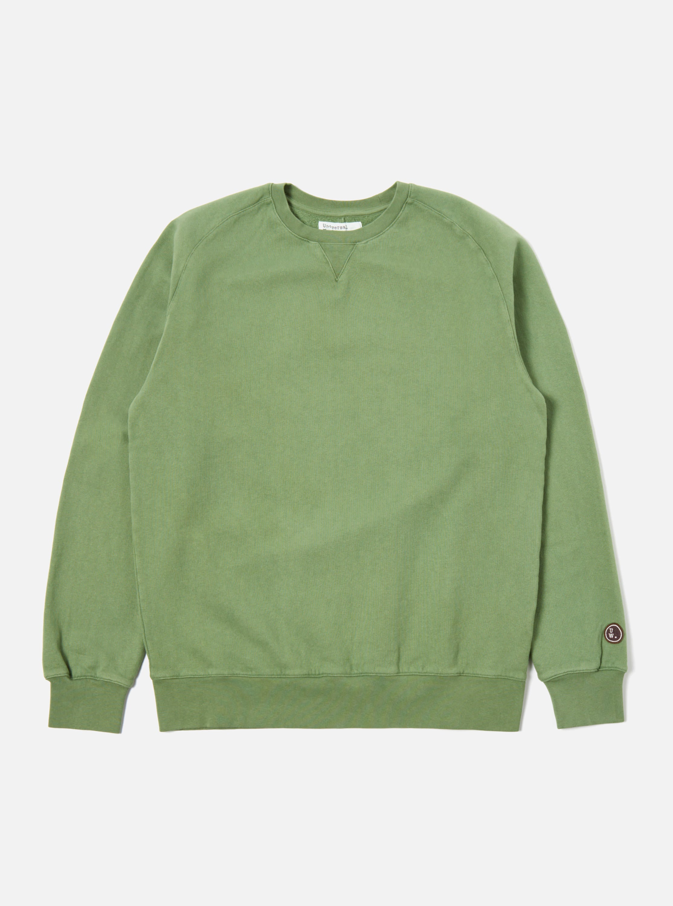 Universal Works Classic Crew Sweatshirt in Green Dry Handle Brushback