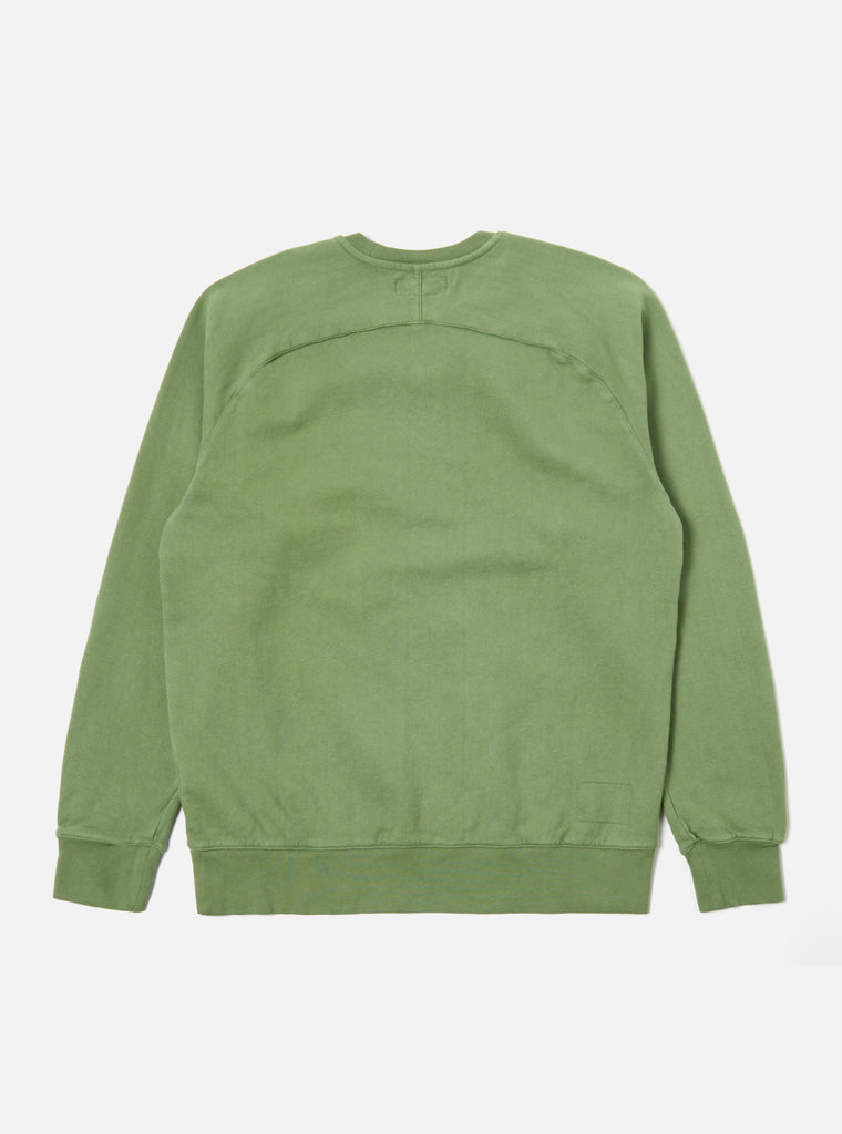 Universal Works Classic Crew Sweatshirt in Green Dry Handle Brushback