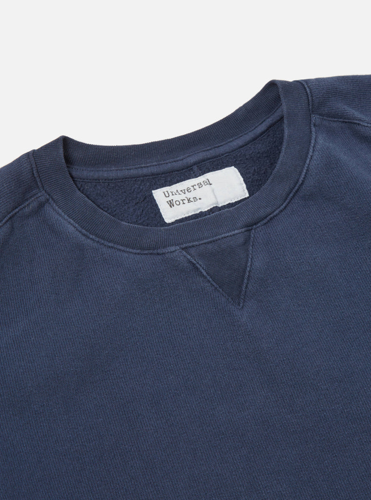 Universal Works Classic Crew Sweatshirt in Navy Dry Handle Brushback