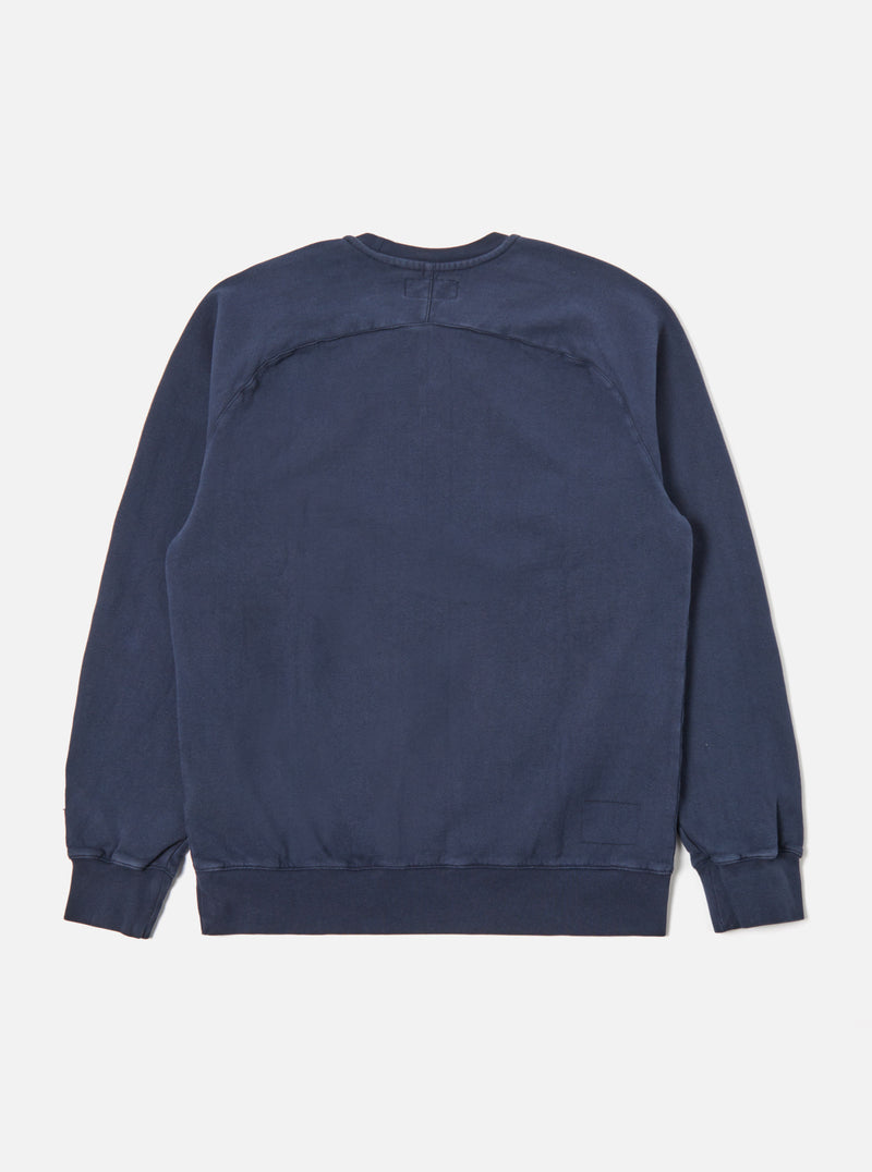 Universal Works Classic Crew Sweatshirt in Navy Dry Handle Brushback