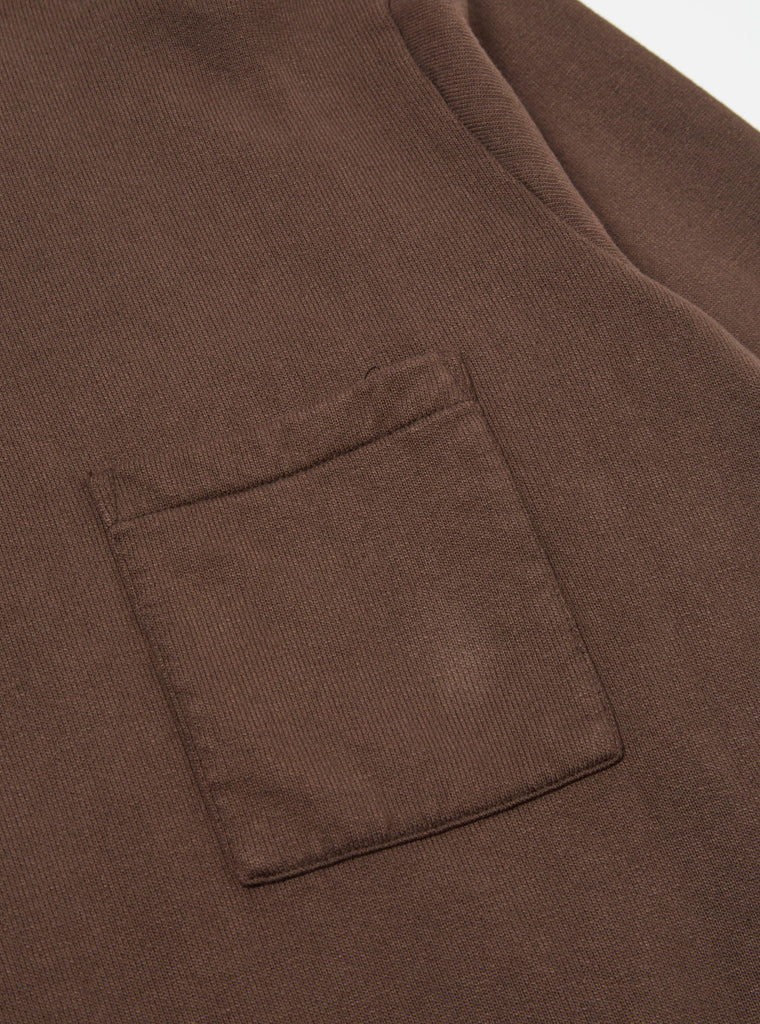 Universal Works Half Zip Sweatshirt in Brown Dry Handle Brushback