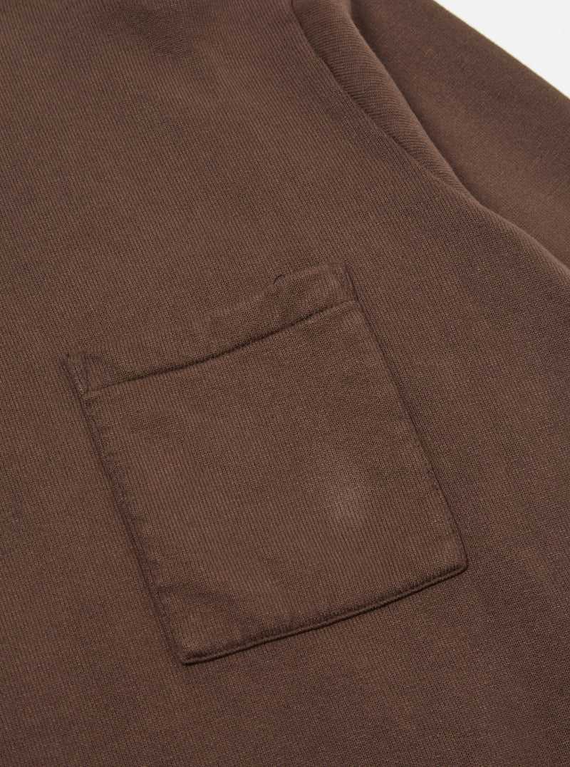 Universal Works Half Zip Sweatshirt in Brown Dry Handle Brushback