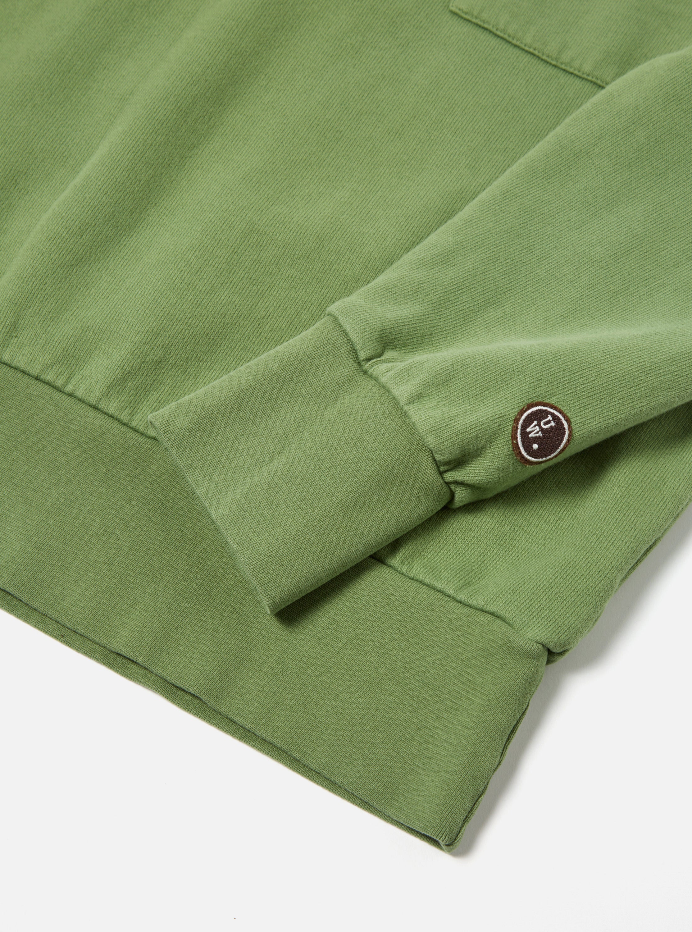 Universal Works Half Zip Sweatshirt in Green Dry Handle Brushback