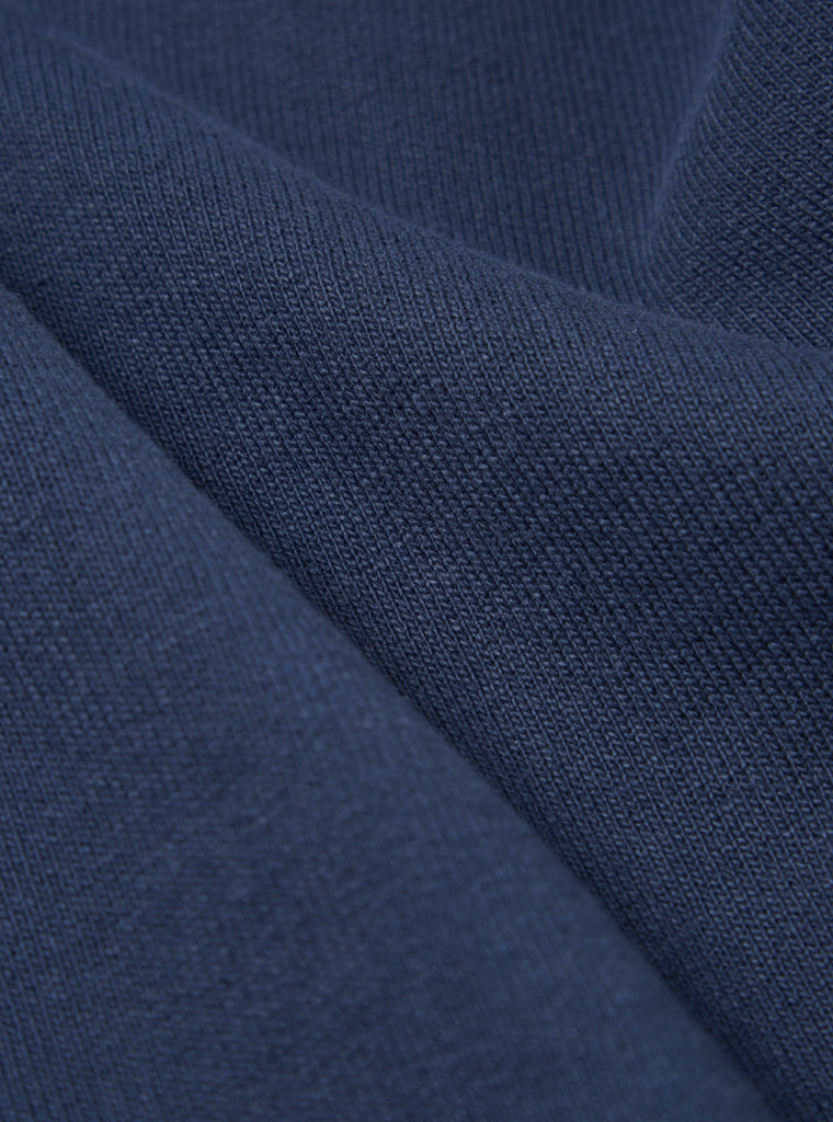 Universal Works Half Zip Sweatshirt in Navy Dry Handle Brushback