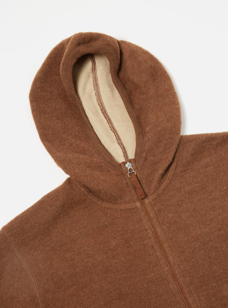 Universal Works Surfer Hoodie in Brown Soft Wool Cotton Knit