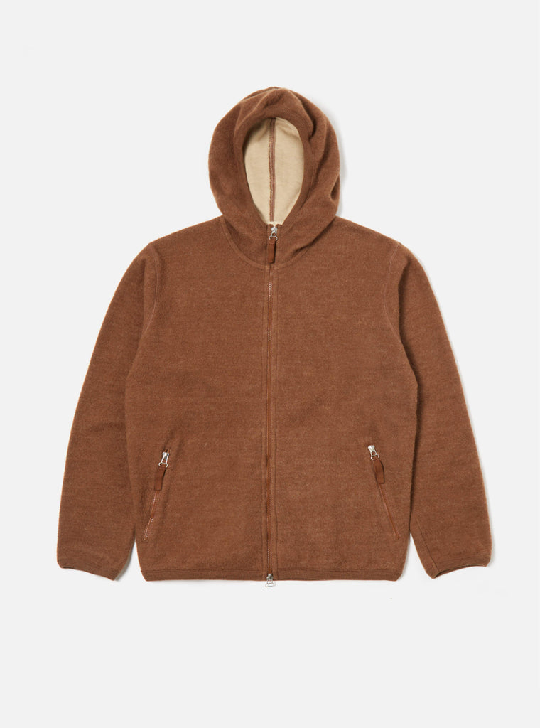 Universal Works Surfer Hoodie in Brown Soft Wool Cotton Knit