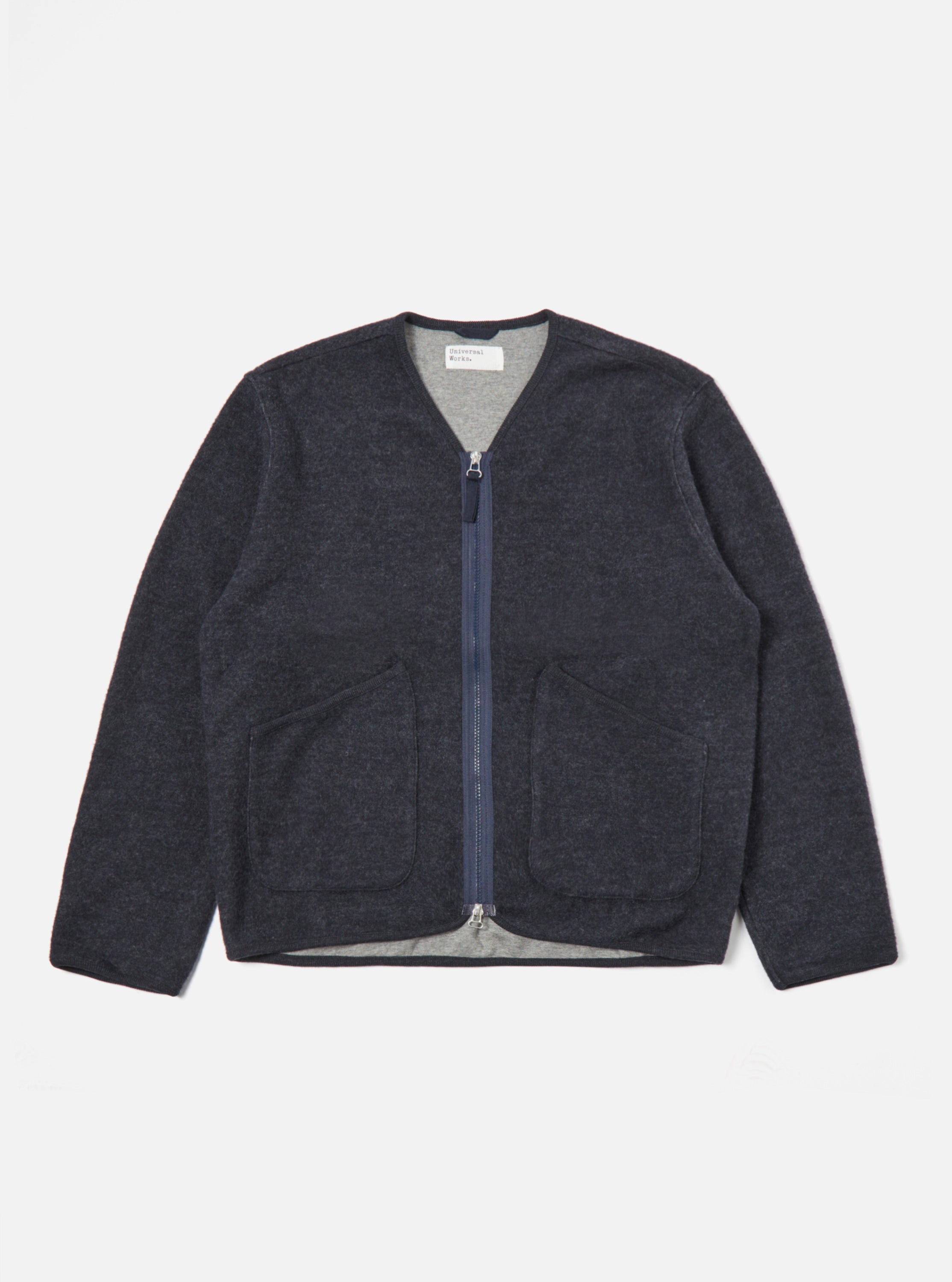 Universal Works Zip Liner Jacket in Blue Soft Wool Cotton Knit
