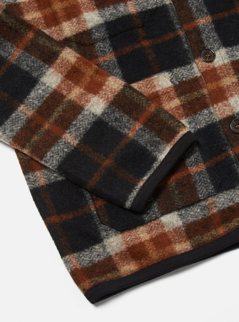 Universal Works Cardigan in Brown British Check Fleece