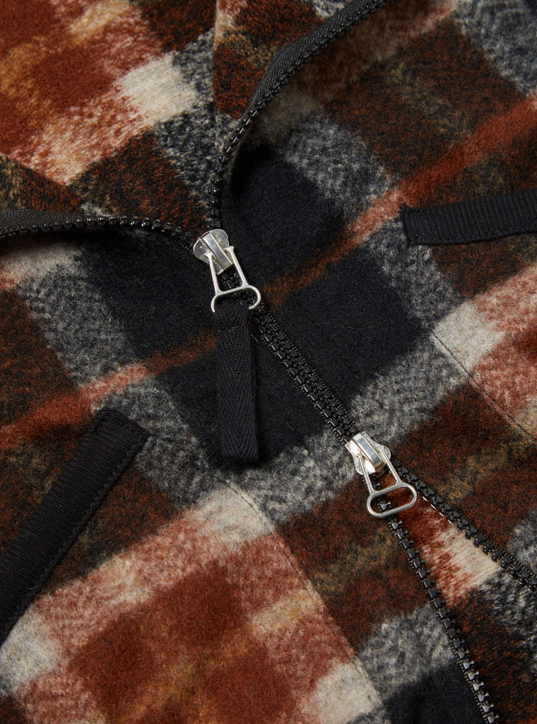Universal Works Zip Waistcoat in Brown British Check Fleece