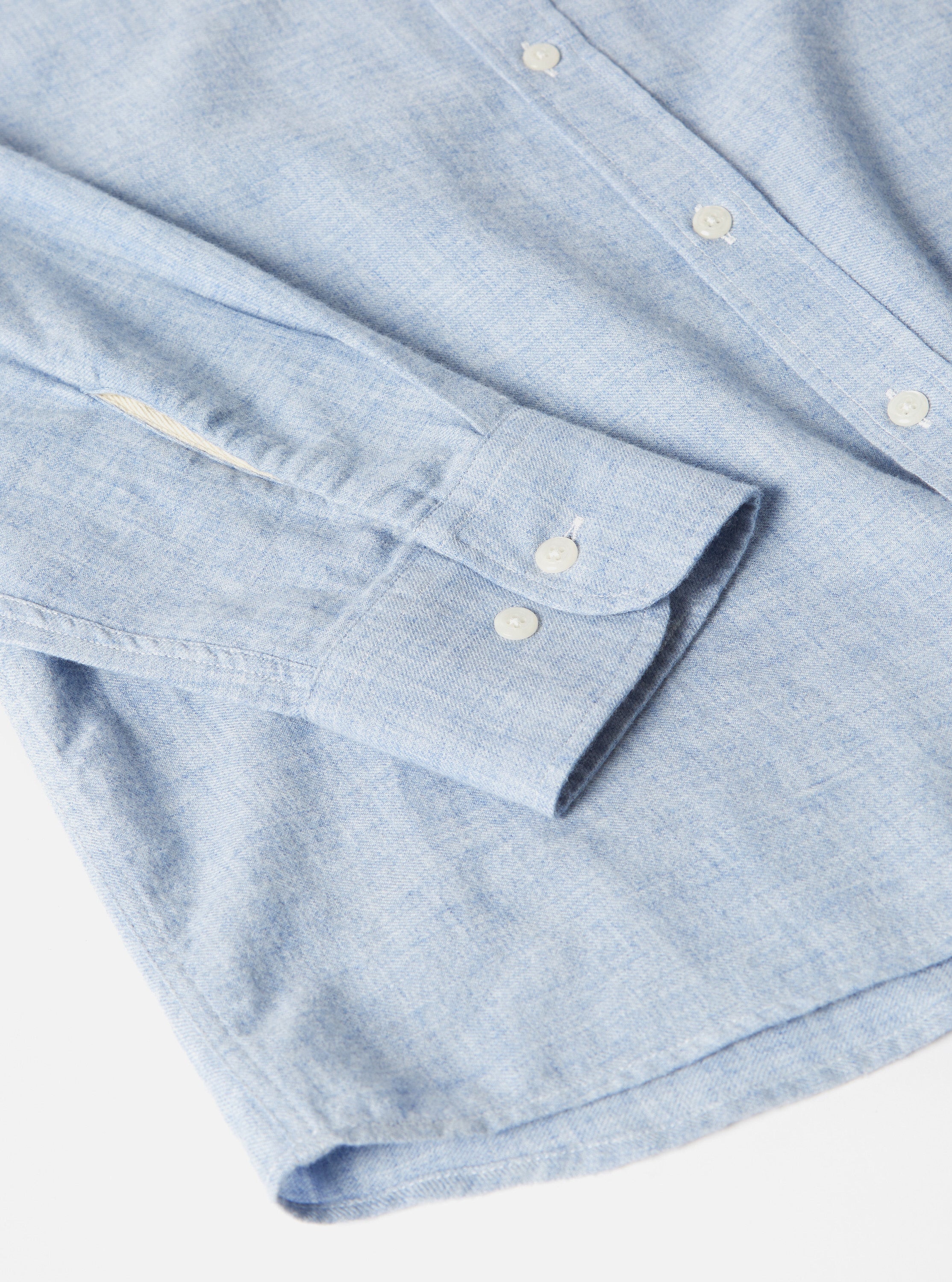 Universal Works Daybrook Shirt in Blue Brushed Cotton Wool