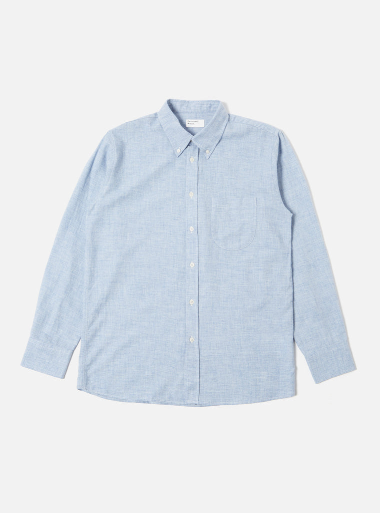 Universal Works Daybrook Shirt in Blue Brushed Cotton Wool