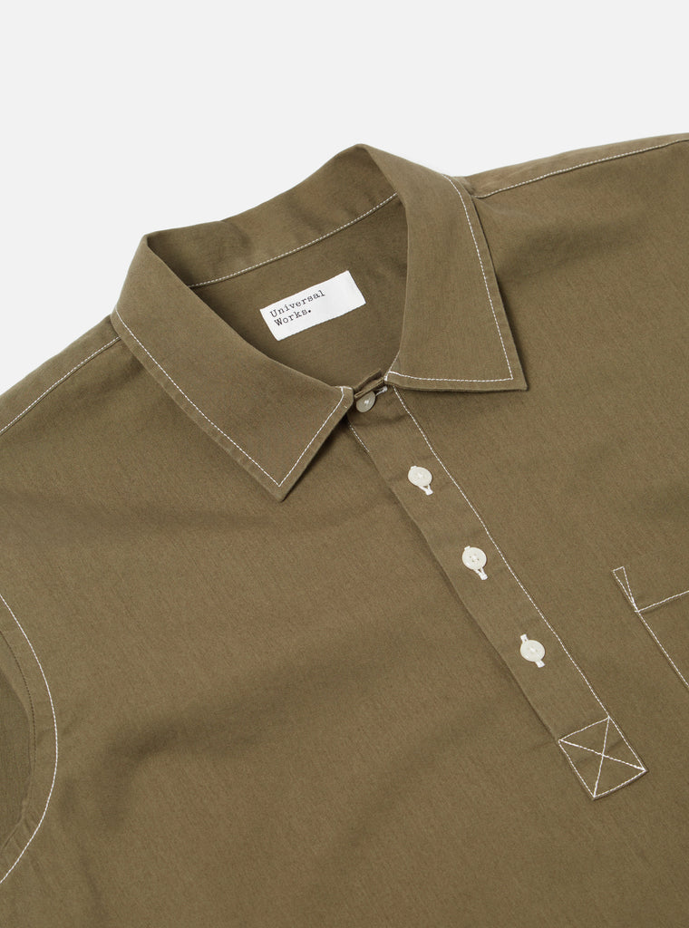 Universal Works Pullover L/S Shirt in Olive Scuba Cotton