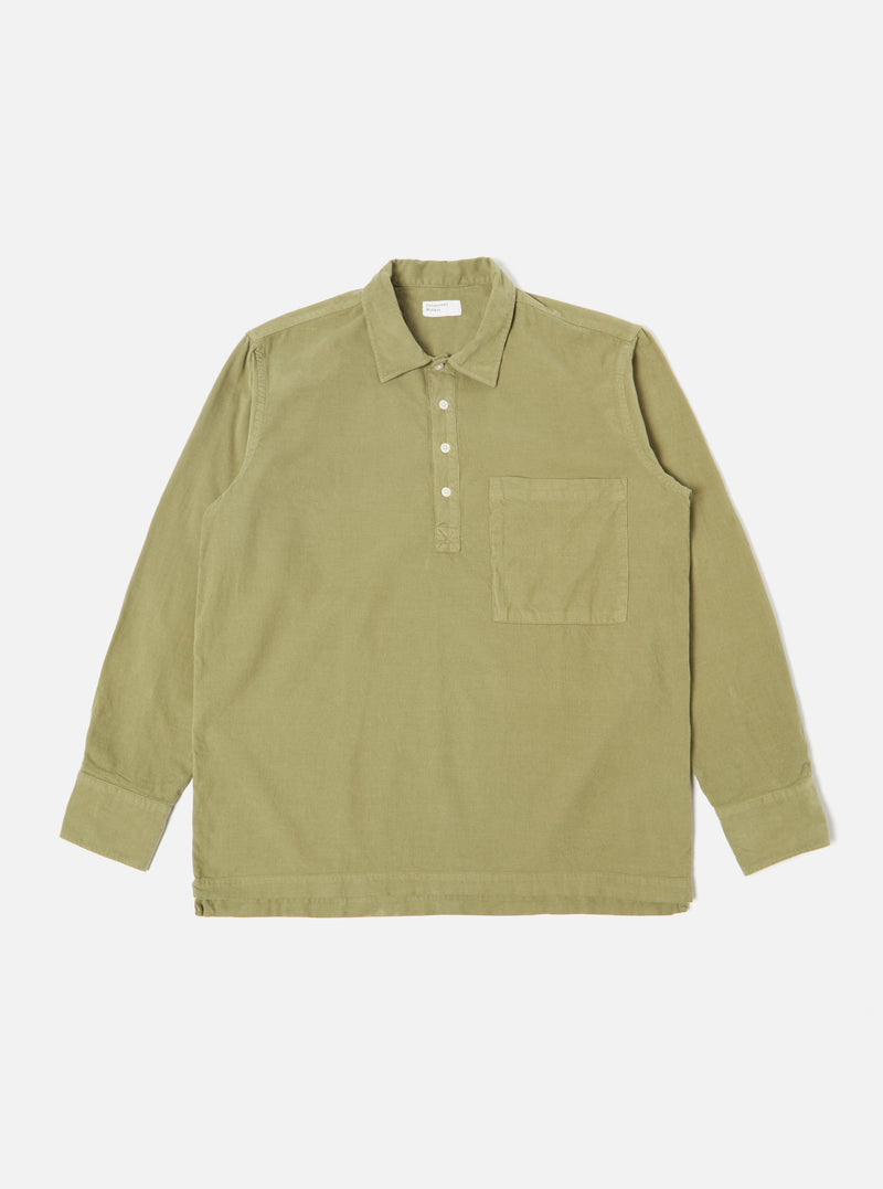 Universal Works Pullover L/S Shirt in Olive Super Fine Cord