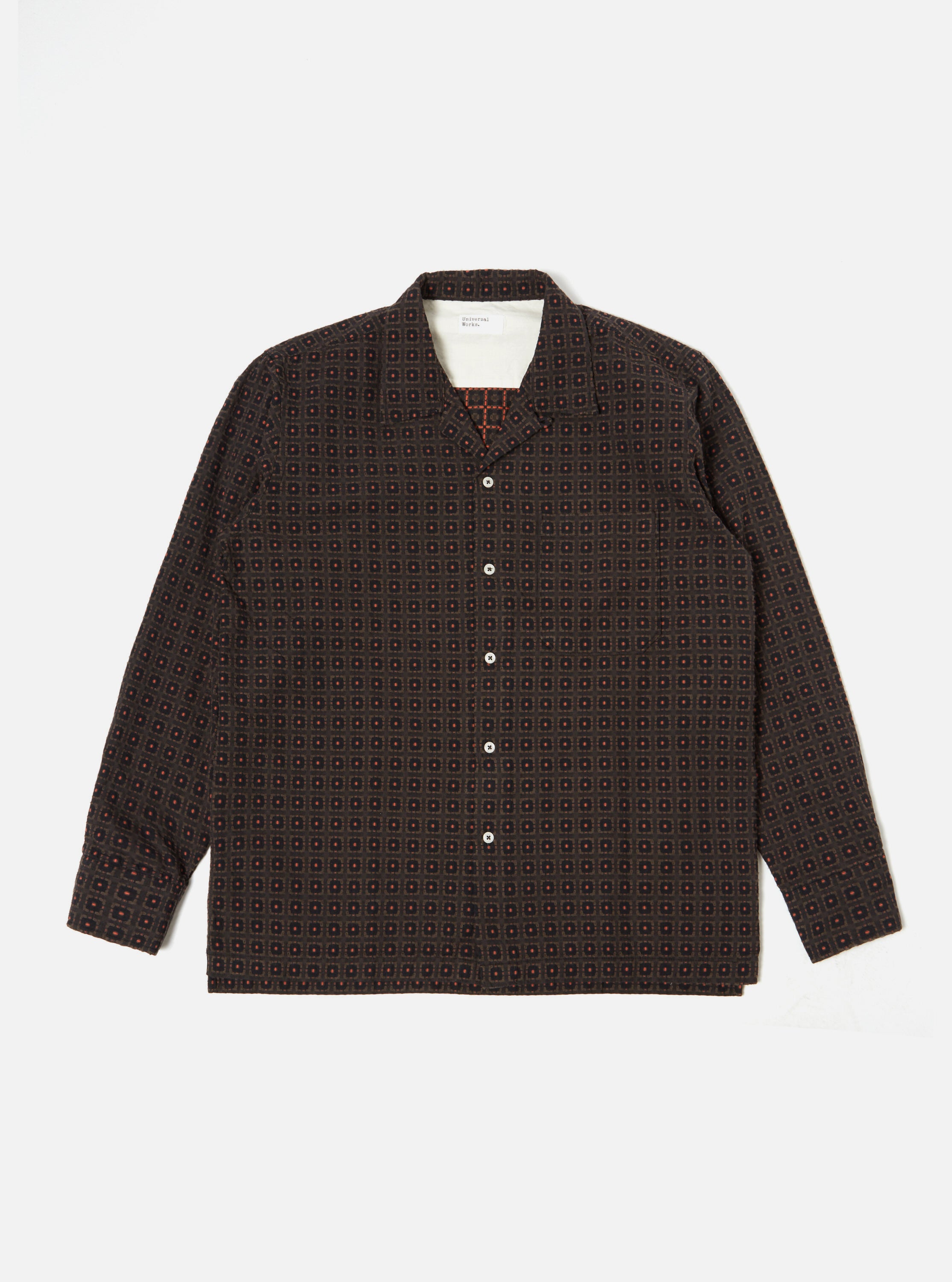 Universal Works L/S Camp Shirt in Brown Delos 8 Cotton