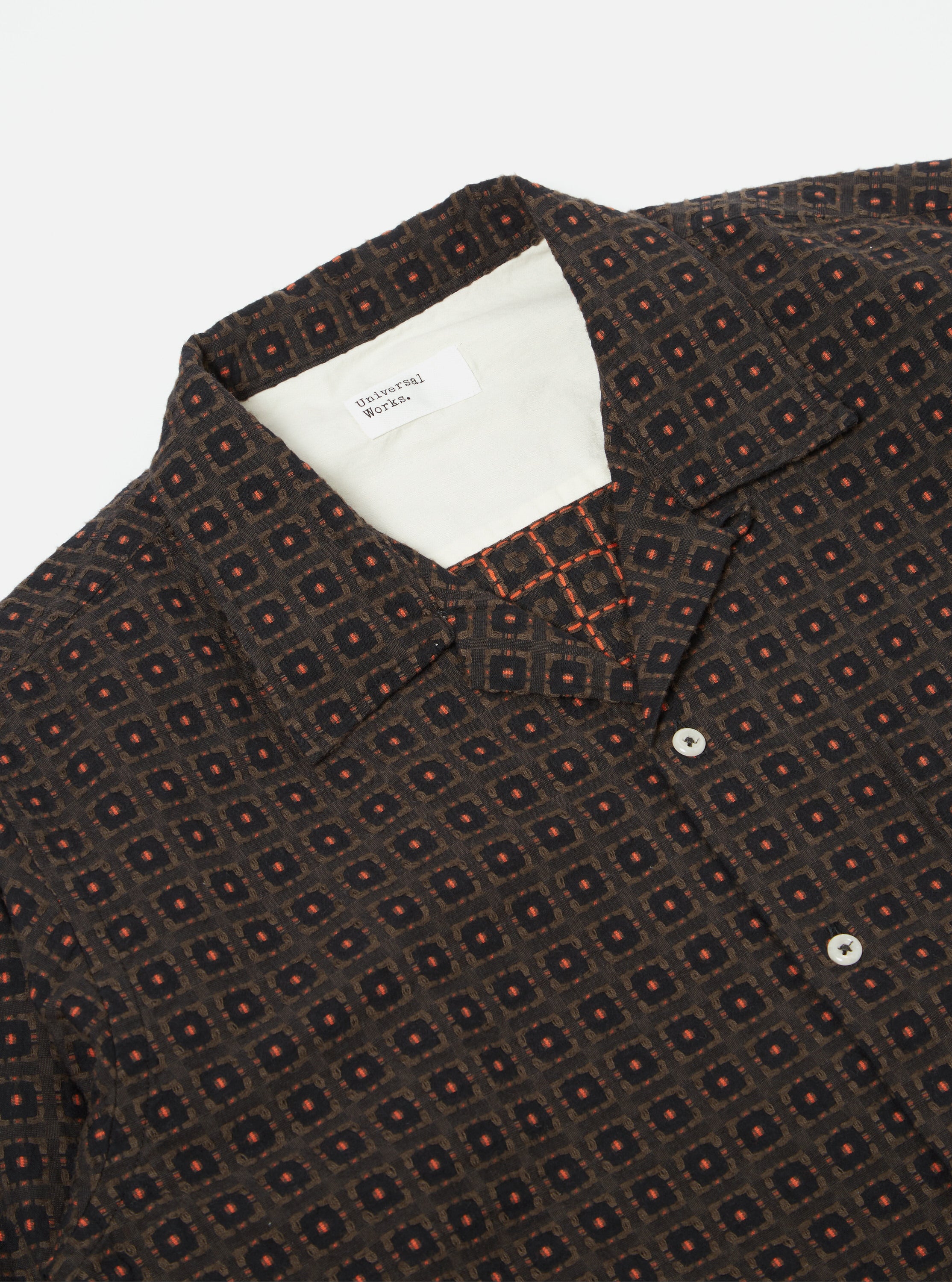 Universal Works L/S Camp Shirt in Brown Delos 8 Cotton