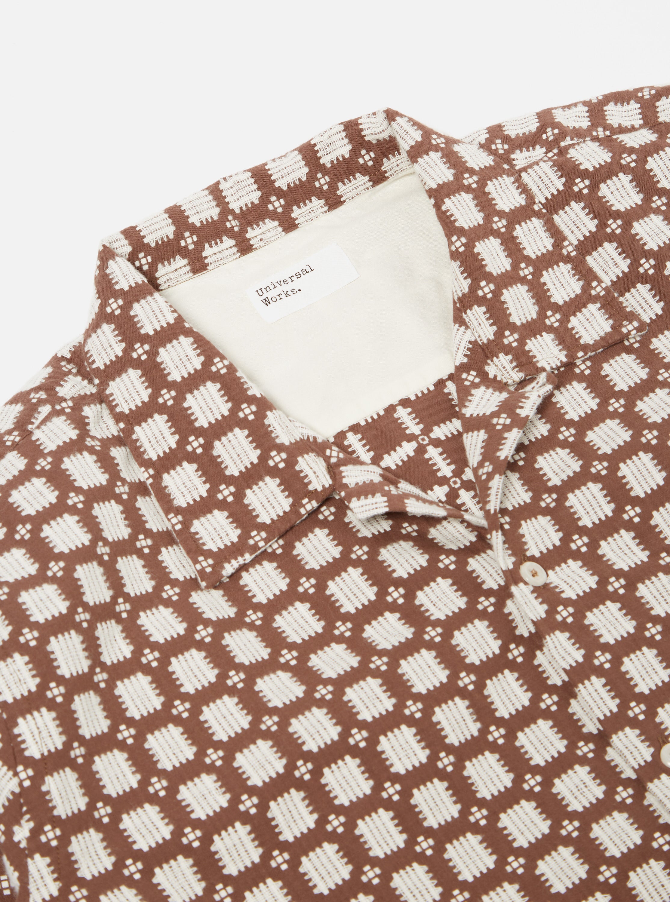 Universal Works L/S Camp Shirt in Sand Delos 8 Cotton