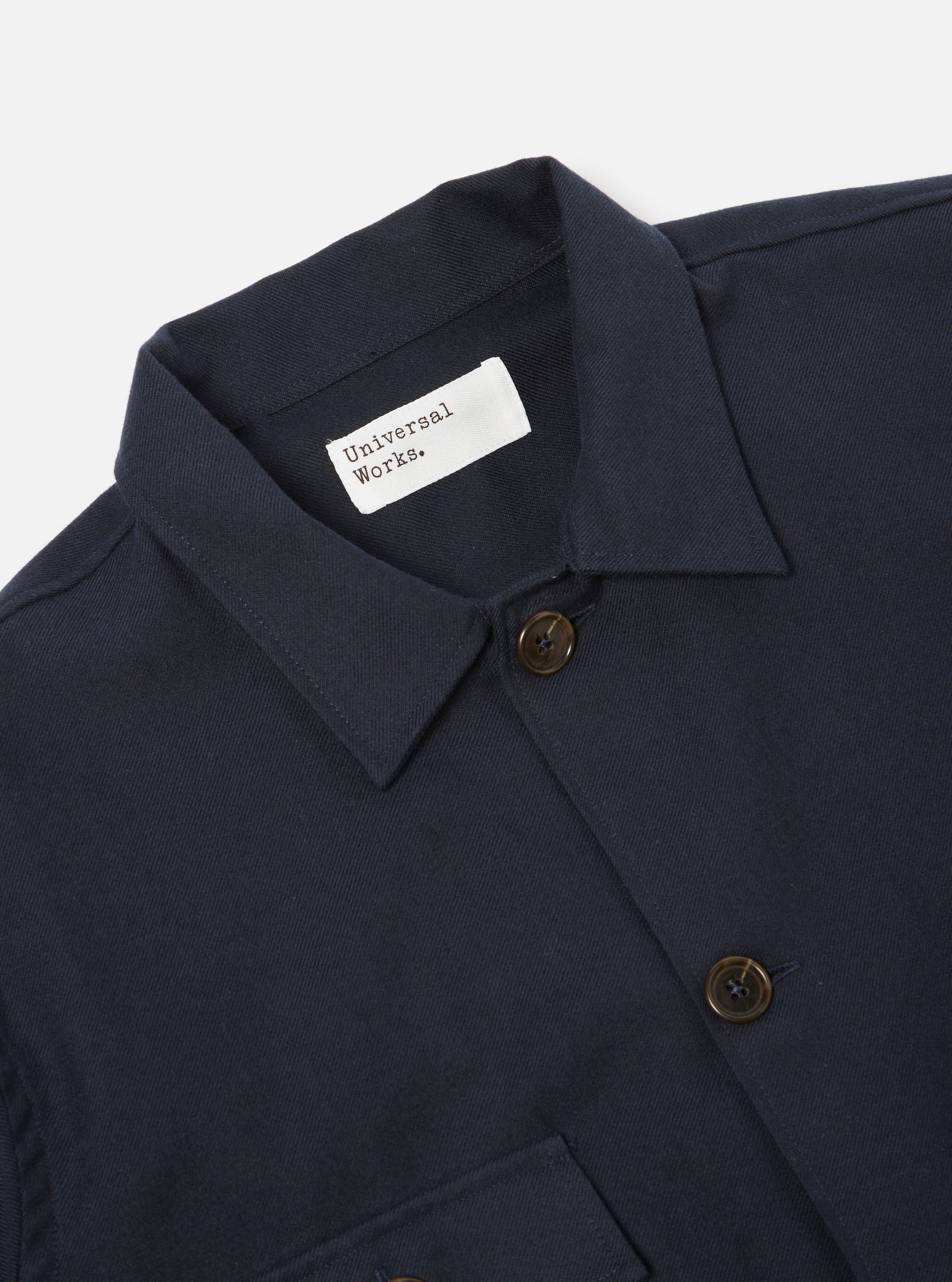 Universal Works Dockside Overshirt in Navy Cotton/Wool Twill