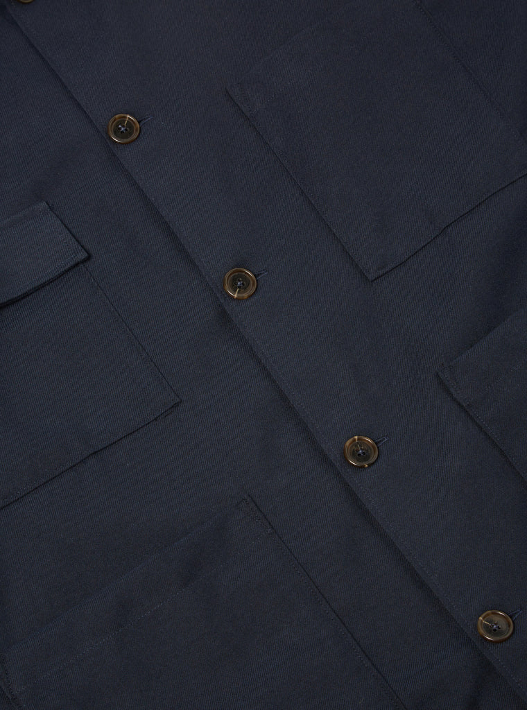 Universal Works Dockside Overshirt in Navy Cotton/Wool Twill