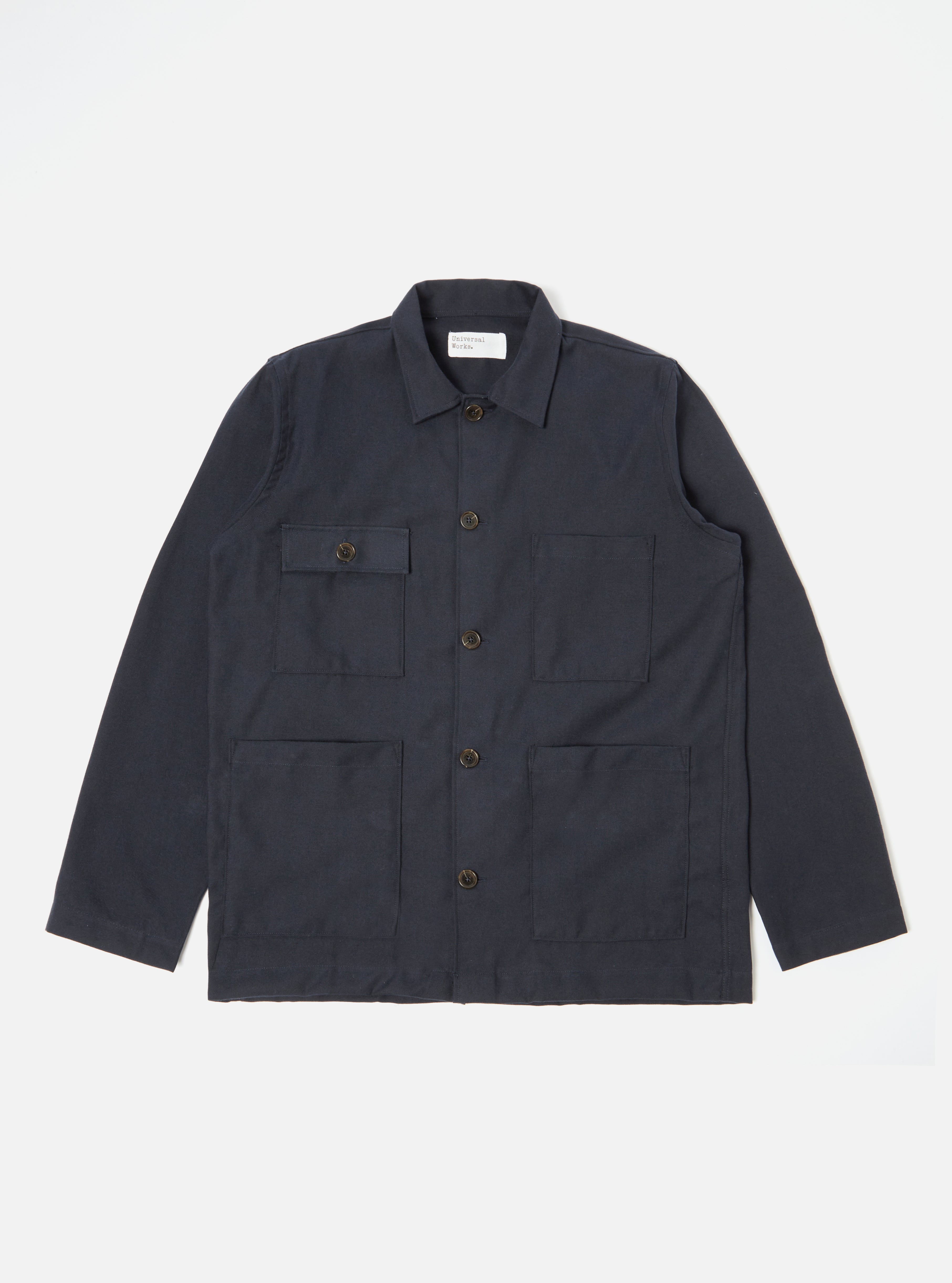 Universal Works Dockside Overshirt in Navy Cotton/Wool Twill